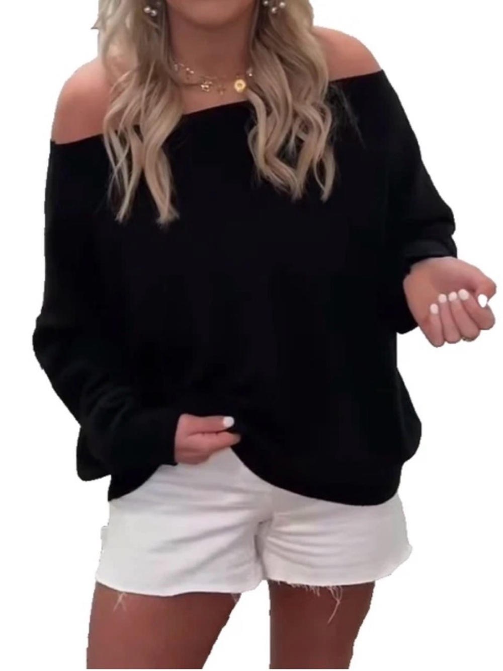 NWT Women’s Drop Shoulder/Scoop Boat Neck Sweater, Black Size L